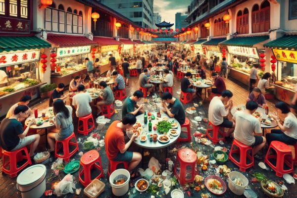 chinatown hawker leftovers consumption